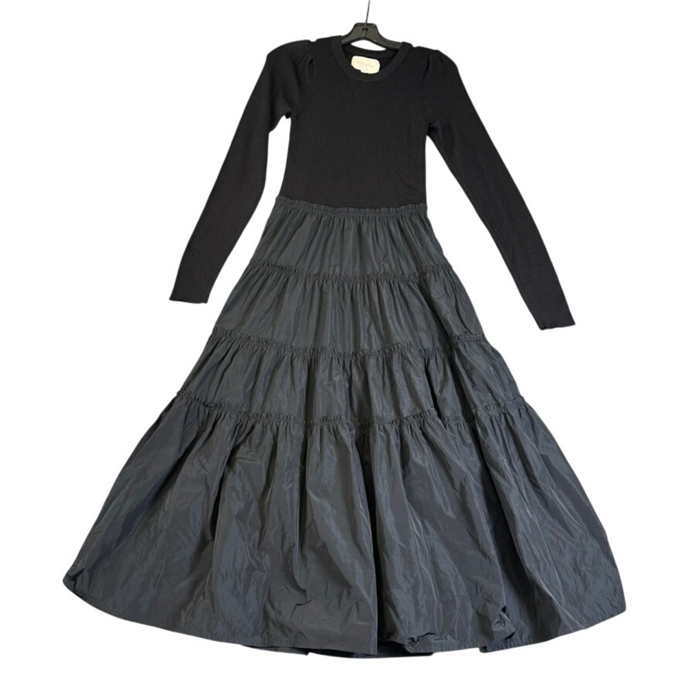 Brochu Walker Black Mixed Media Tiered Maxi Dress VNT4422 Long Sleeve Small